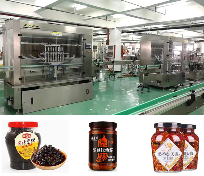 星火全自動(dòng)豆豉辣椒醬灌裝機(jī)及樣品展示